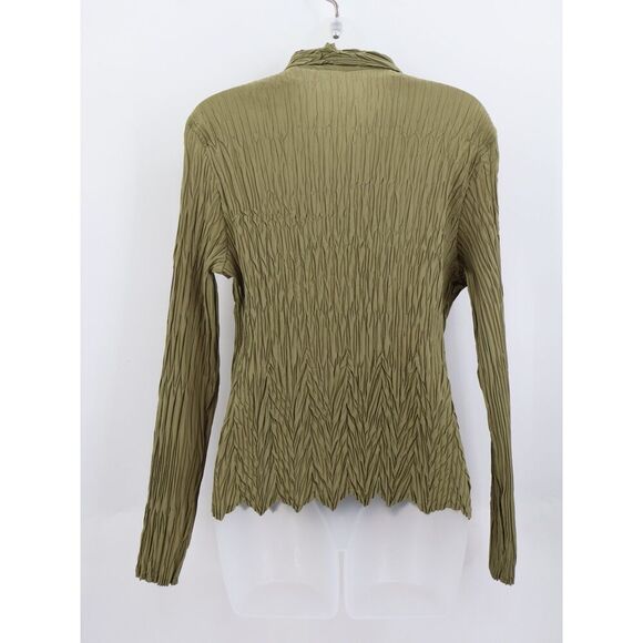 Babette Crinkled Stretch Snap Front Long Sleeve Blouse Shirt Top Size S Green - Picture 6 of 6